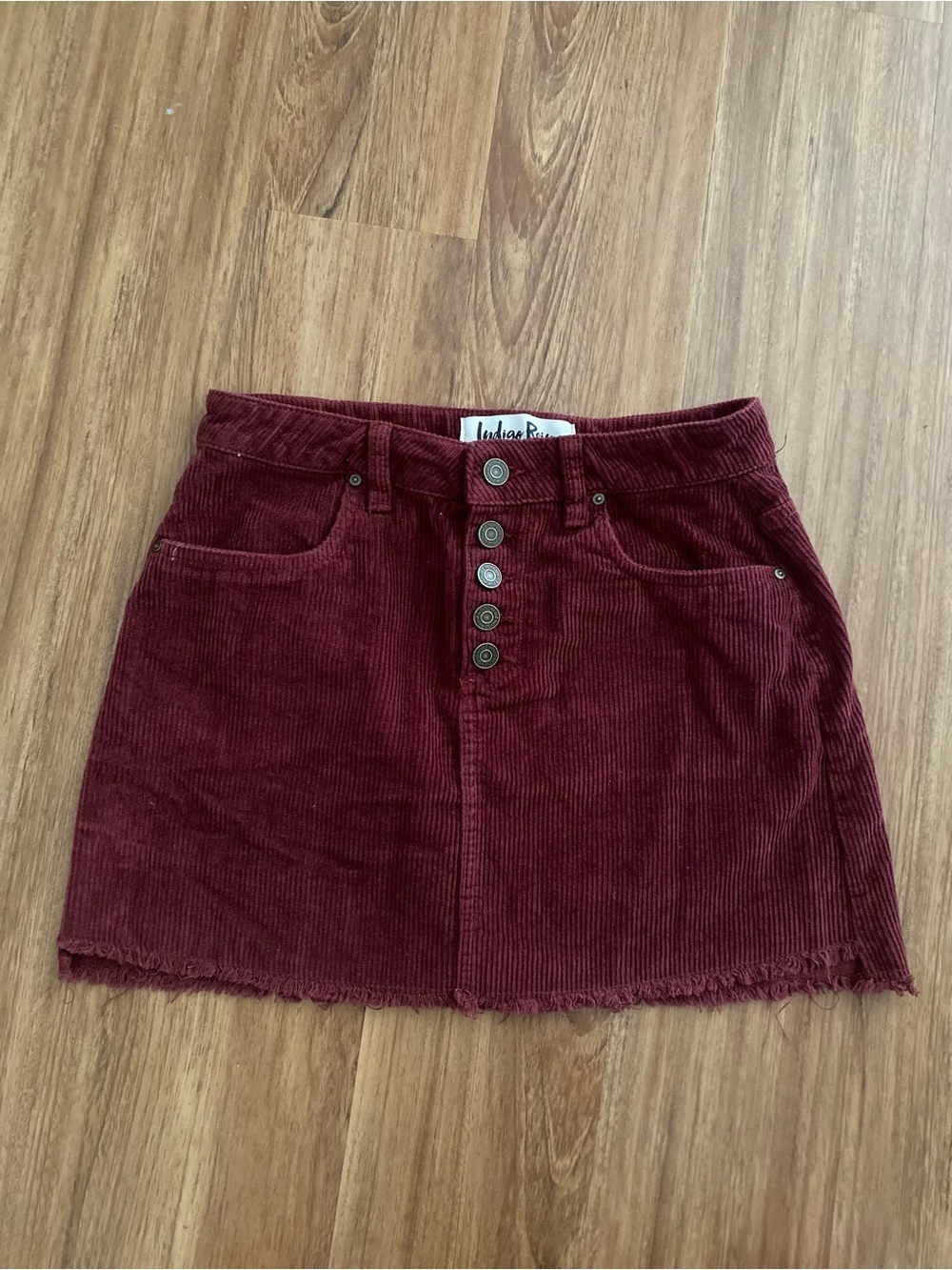 Indigo Rein Burgundy Corduroy Button-Front Mini Skirt